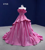 Ball Gown Pink Ruffle Quince Dresses Satin Ball Gown Wedding Dress RSM67531|Selinadress