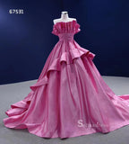 Ball Gown Pink Ruffle Quince Dresses Satin Ball Gown Wedding Dress RSM67531|Selinadress
