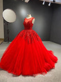 Ball Gown Scoop Neck Red Luxury Prom Dress Beaded Quincess Evening Gowns RSM67319|Selinadress