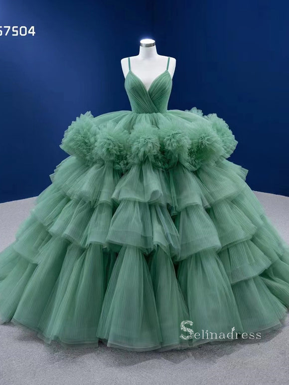 Ball Gown Spaghetti Straps Green Long Formal Dresses Wedding Dress Quinceanera Dresses RSM67504|Selinadress