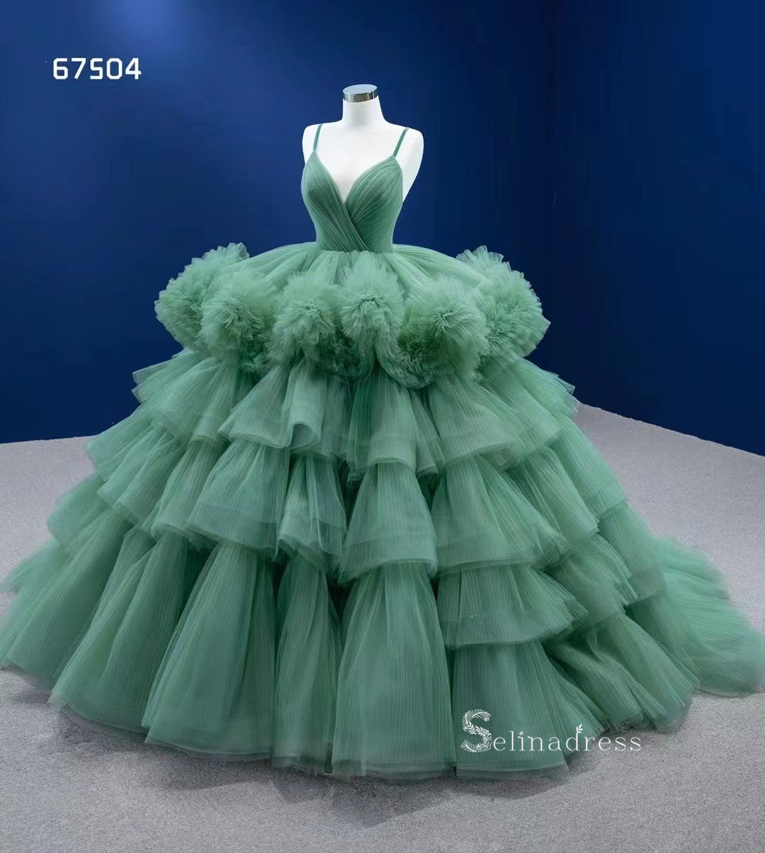 Ball Gown Spaghetti Straps Green Long Formal Dresses Wedding Dress Qui SELINADRESS Ball Gown Spaghetti Straps Green Long Formal Dresses Wedding Dress Qui SELINADRESS