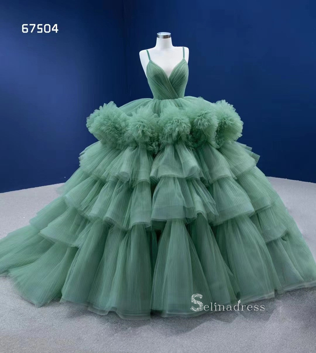 Ball Gown Spaghetti Straps Green Long Formal Dresses Wedding Dress Qui SELINADRESS Ball Gown Spaghetti Straps Green Long Formal Dresses Wedding Dress Qui SELINADRESS