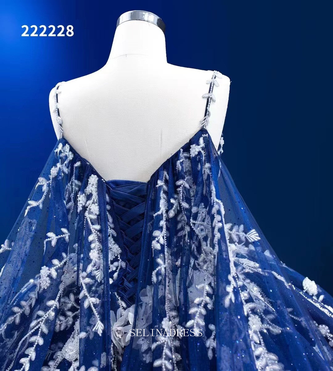 Ball Gown Spaghetti Straps Prom Dress Floral Ball Gown Blue Pageant Dr SELINADRESS Ball Gown Spaghetti Straps Prom Dress Floral Ball Gown Blue Pageant Dr SELINADRESS