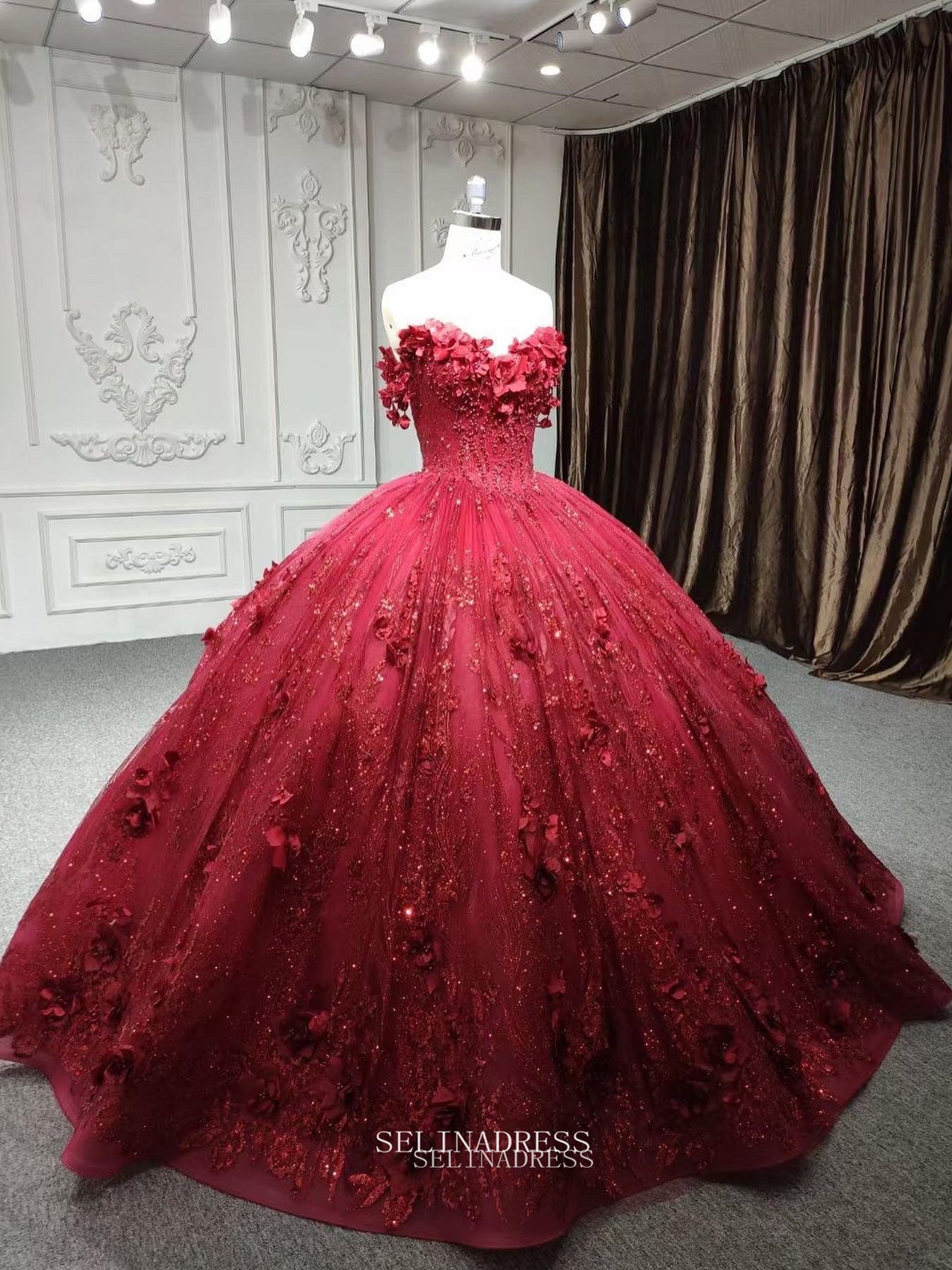 princess polly baby blue dress Beading Ball Gown Scoop Dark Red Lace Quinceanera Dress