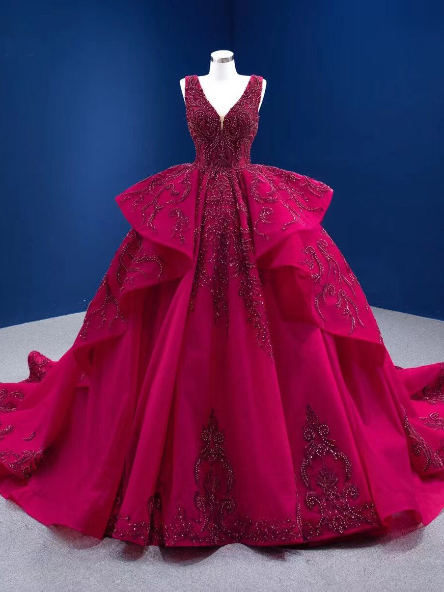 Floral appliqued peach pink V neckline off shoulder short sleeve | Ball  gowns, Quinceanera dresses, Ball dresses
