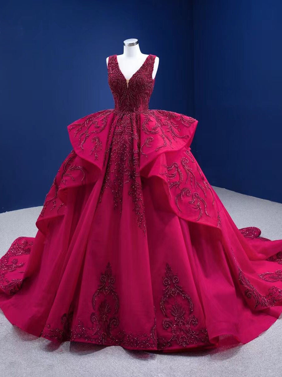 A-line Long Red Evening Gown Dress with Leg Slit – loveangeldress