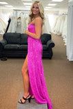 Barbie Powder Strapless Sequins Prom Dress Cheap Evening Dresses With Slit #QWE017|Selinadress