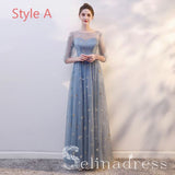 Beautiful Dusty Blue Star Sequins Bridesmaid Dresses A-Line Princess See-through Wedding Party Dresses BRK002|Selinadress
