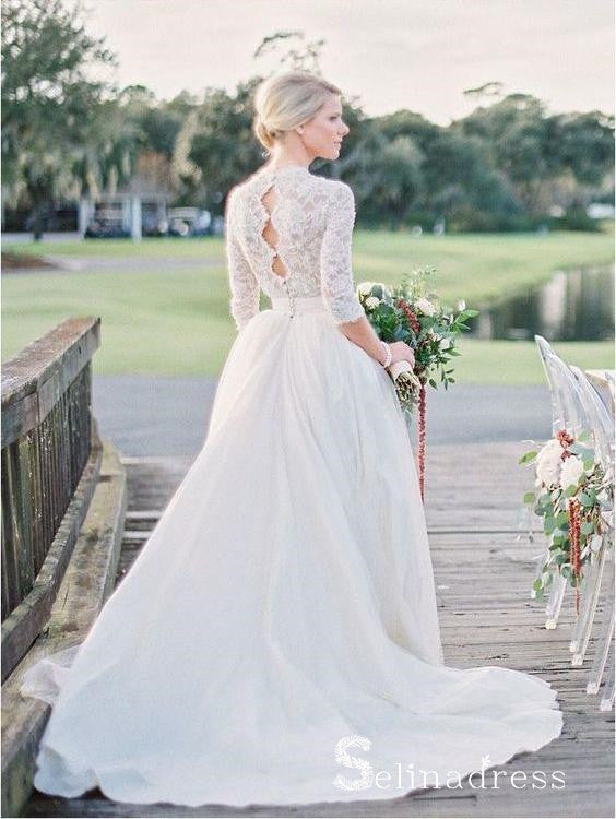Beautiful Long Sleeve Wedding Dresses V-neck Ivory Lace Romantic Brida SELINADRESS Beautiful Long Sleeve Wedding Dresses V-neck Ivory Lace Romantic Brida SELINADRESS