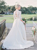 Beautiful Long Sleeve Wedding Dresses V-neck Ivory Lace Romantic Bridal Gown SEW031|Selinadress
