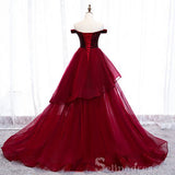 Beautiful Off-The-Shoulder Burgundy Evening Dresses Princess Beading Crystal Formal Dresses #SED206 | Selinadress