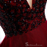 Beautiful Off-The-Shoulder Burgundy Evening Dresses Princess Beading Crystal Formal Dresses #SED206 | Selinadress