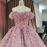Beautiful Pink Off Shoulder Quincess Ball Gown Feather Evening Dresses LS7757 Selinadress