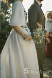 Beautiful Wedding Dresses Half Sleeve Bateau Embroidery Romantic Bridal Gown SEW013|Selinadress