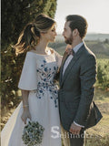 Beautiful Wedding Dresses Half Sleeve Bateau Embroidery Romantic Bridal Gown SEW013|Selinadress
