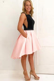 Black and Pink Hi-lo Homecoming Dresses Sleeveless Cute Graduation Dress ANN5503
