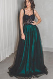 Black Lace Double Straps Prom Dress with Tulle Skirt MLSD009