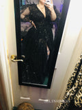 Black Long Prom Dresses A-line V neck Long Evening Dress Formal Dresses SSD004|Selinadress