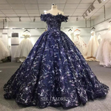 Blue Feather Off Shoulder Plus Size Sequins Ball Gown Elegant Evening Gowns LS9776 Selinadress