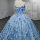 Blue Sweet 16 Princess Beading Lace Up Ball Gown Evening Dresses DY9853 Selinadress