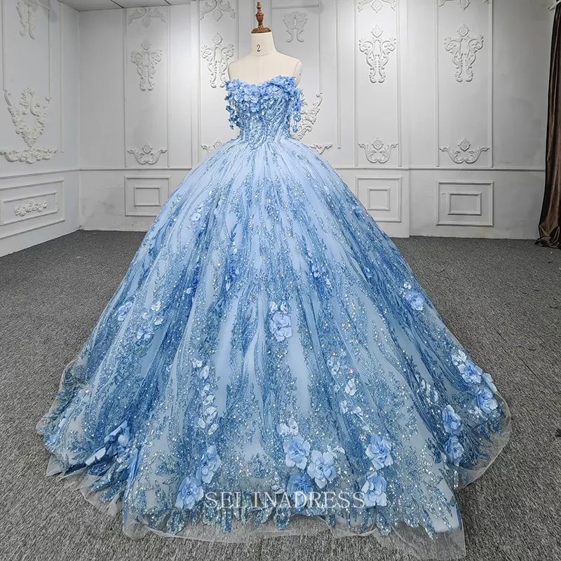 Blue Sweet 16 Princess Beading Lace Up Ball Gown Evening Dresses DY985 SELINADRESS Blue Sweet 16 Princess Beading Lace Up Ball Gown Evening Dresses DY985 SELINADRESS