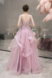 Blushing Pink Prom Dresses Floor-Length Long Cascading Ruffles Lace Formal Dresses #SED204 | Selinadress