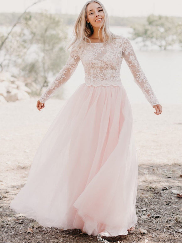 Mermaid Straps Backless Chapel Train Pink Wedding Dress with Lace Wedding  Dresses - June Bridals