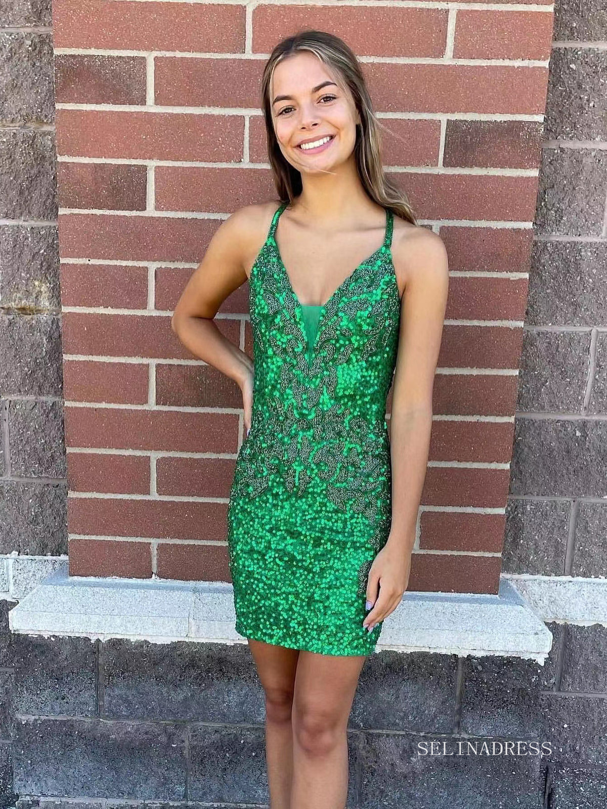 Bright Green Sequins Homecoming Dresses Bodycon Mini Cocktail Dresses SELINADRESS Bright Green Sequins Homecoming Dresses Bodycon Mini Cocktail Dresses SELINADRESS