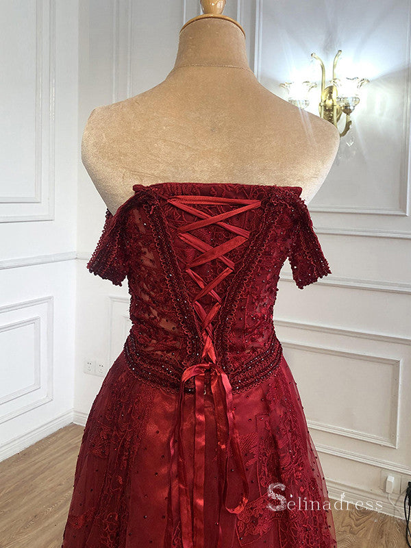 Burgundy A-line Long Prom Dresses Lace Evening Gowns Formal Dress SC01 SELINADRESS Burgundy A-line Long Prom Dresses Lace Evening Gowns Formal Dress SC01 SELINADRESS