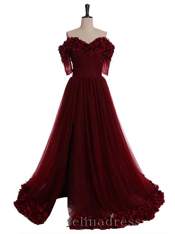 Burgundy A-line Off Shoulder Prom Dresses Custom Made Evening Gowns #S SELINADRESS Burgundy A-line Off Shoulder Prom Dresses Custom Made Evening Gowns #S SELINADRESS