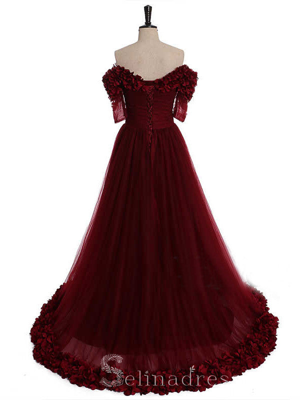 Burgundy A-line Off Shoulder Prom Dresses Custom Made Evening Gowns #S SELINADRESS Burgundy A-line Off Shoulder Prom Dresses Custom Made Evening Gowns #S SELINADRESS