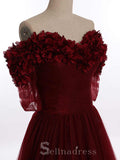 Burgundy A-line Off Shoulder Prom Dresses Custom Made Evening Gowns #SED209