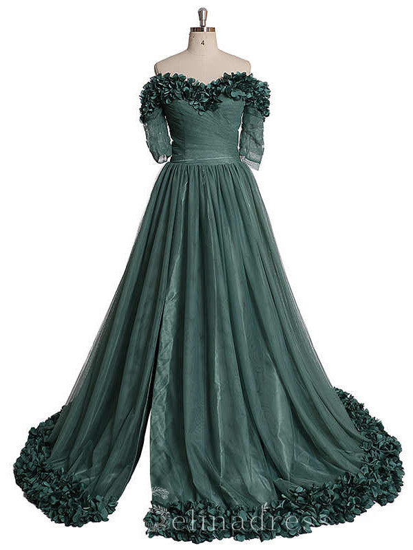 burgundy and green dresses Burgundy Off The Shoulder Mermaid Satin Long Formal Prom Dresses, Dark Green / 2
