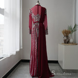 Burgundy Long Sleeve luxury Prom Dress Dubai Evening Formal Gown SC046