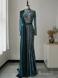 Burgundy Long Sleeve luxury Prom Dress Dubai Evening Formal Gown SC046