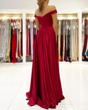 Burgundy Off the Shoulder Chiffon Long Prom Dress Cheap Evening Gowns #POL036|Selinadress