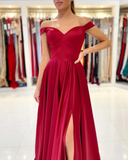 Burgundy Off the Shoulder Chiffon Long Prom Dress Cheap Evening Gowns #POL036|Selinadress