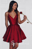 Burgundy Spaghetti Straps Homecoming Dresses Cheap Short Party Dresses MHL031