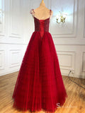 Burgundy Spaghetti Straps Prom Dress Long Evening Formal Gown SC039