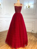 Burgundy Spaghetti Straps Prom Dress Long Evening Formal Gown SC039