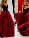 Burgundy Strapless Prom Dress Tulle Elegant Long Prom Dresses/Evening Dress  SED106