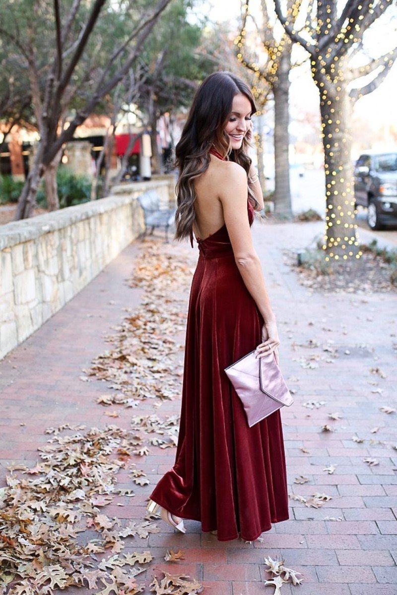 burgundy velvet halter dress Suzhoufashion Women Burgundy Velvet Dress High Low Halter Neck Ruffled Formal Evening Dress