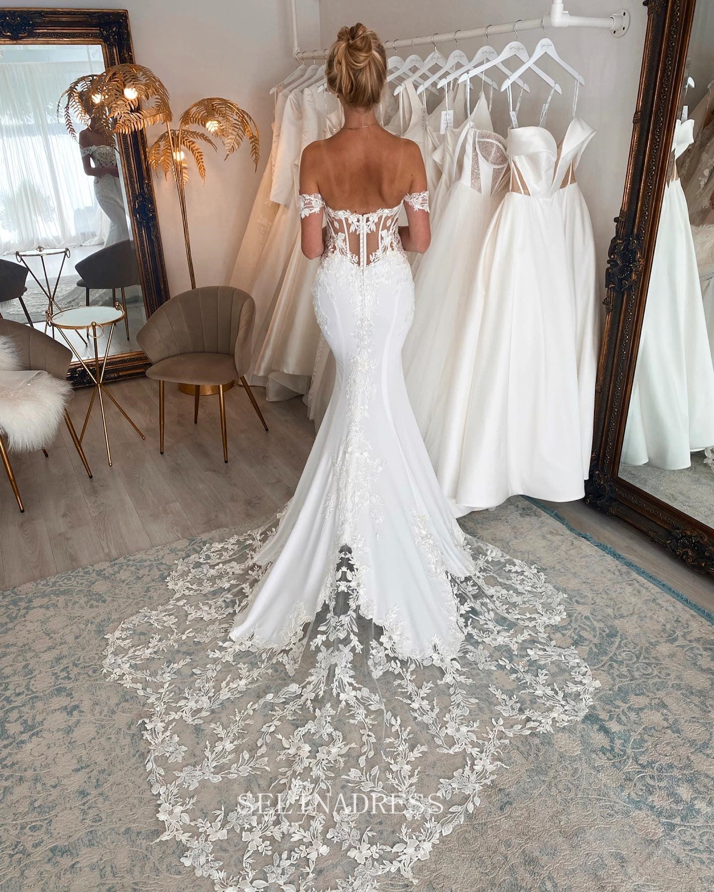 Cathedral Train Appliqued Wedding Dresses Mermaid Satin Wedding Dress KPY070 Cathedral Train Appliqued Wedding Dresses Mermaid Satin Wedding Dress KPY070