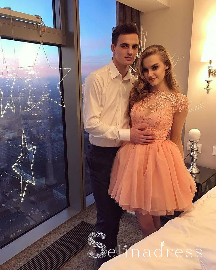 Charming A line Bateau Homecoming Dresses Long Sleeve Short Prom Dress SELINADRESS Charming A line Bateau Homecoming Dresses Long Sleeve Short Prom Dress SELINADRESS