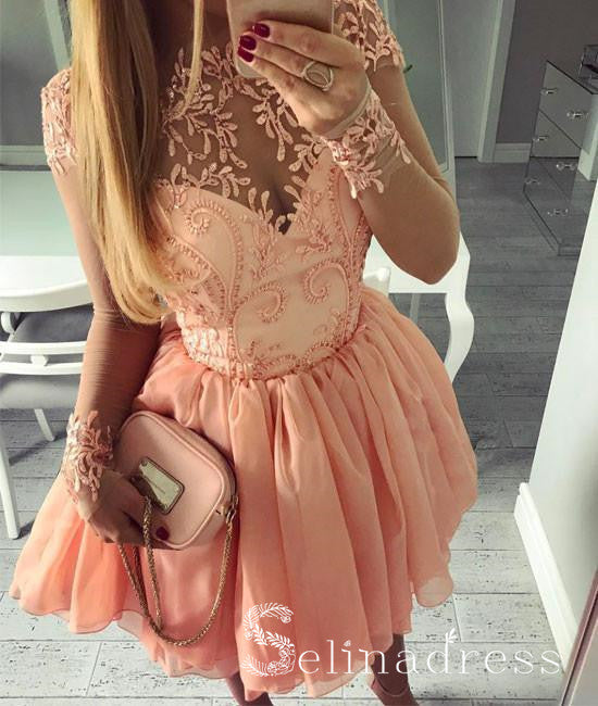Charming A line Bateau Homecoming Dresses Long Sleeve Short Prom Dresses HML021 Charming A line Bateau Homecoming Dresses Long Sleeve Short Prom Dresses HML021