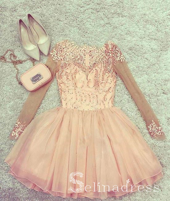 BeautBoy Lace Homecoming Dresses A Line Short Prom Formal Gown Long Sleeves  H05 Mint 4 at  Women's Clothing store