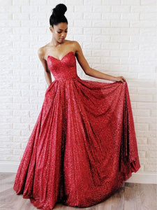 Charming Red Long Sweetheart Prom Dresses Floor-length Long Sparkly Prom Dress #SED190 | Selinadress