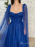 Chic A-line Blue Long Prom Dresses Unique Long Evening Gowns MLK019|Selinadress