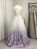 Chic A-line Deep V neck Applique Ombre Long Prom Dresses Backless Evening Dress MHL168|Selinadress