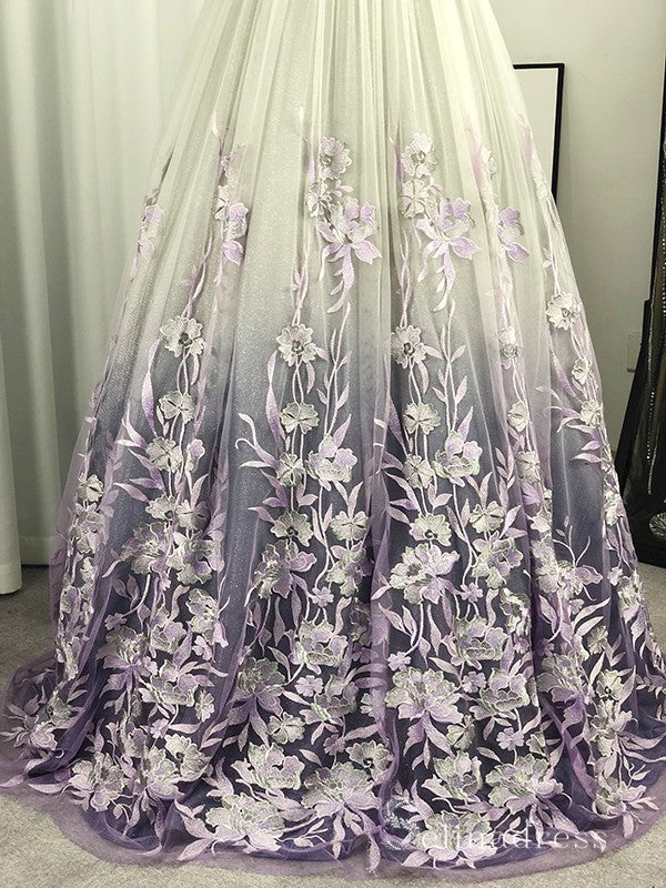 Chic A-line Deep V neck Applique Ombre Long Prom Dresses Backless Even SELINADRESS Chic A-line Deep V neck Applique Ombre Long Prom Dresses Backless Even SELINADRESS